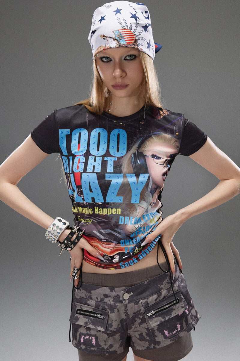 Cyber Street Graphic Ruched T-Shirt