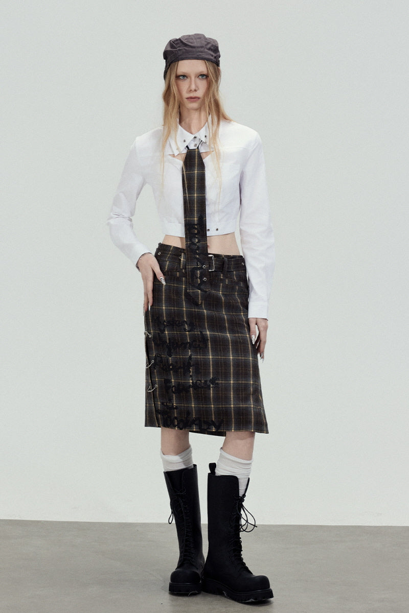 Plaid Tie Cropped Shirt