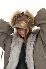 Fur-Trim Camo Baseball Cap