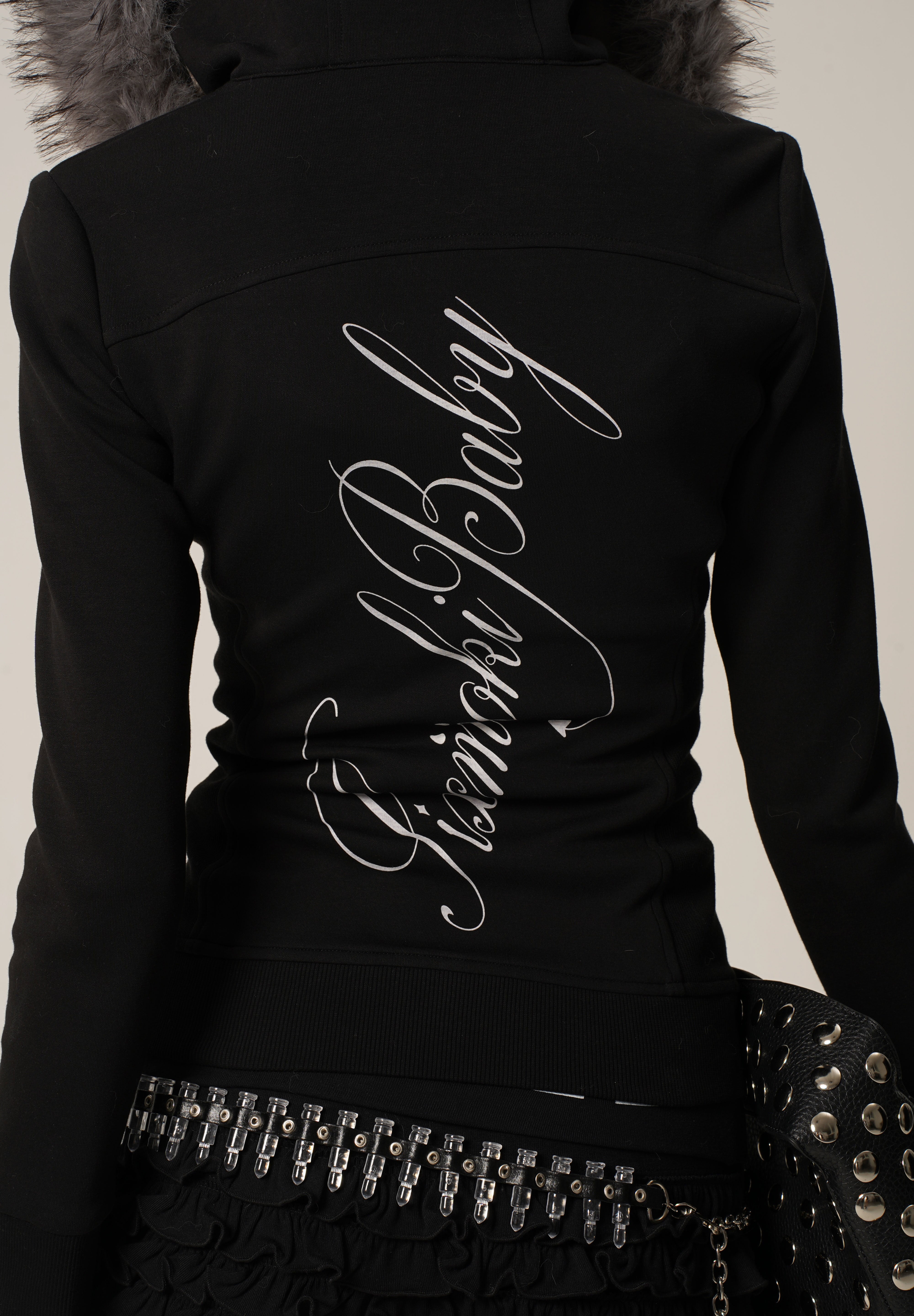 Fur Trimmed Elegance Hoodie Jacket - Black