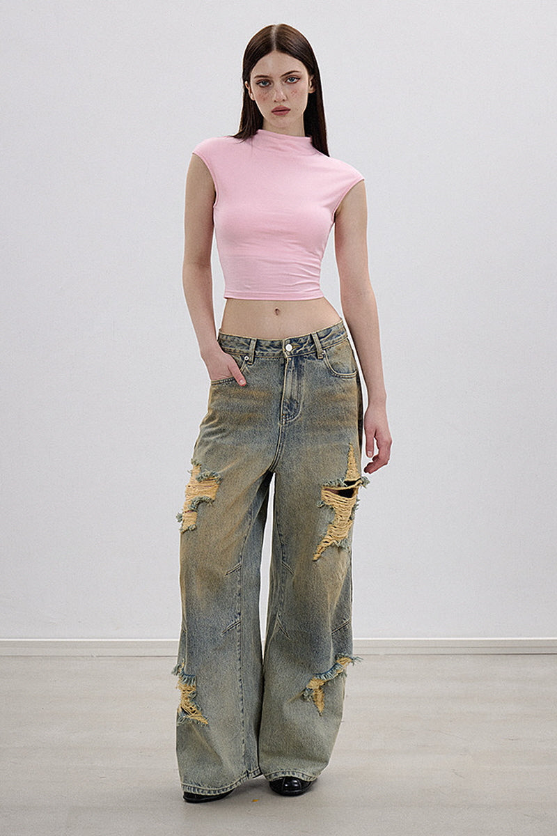 Distressed Vintage Straight Denim Pants