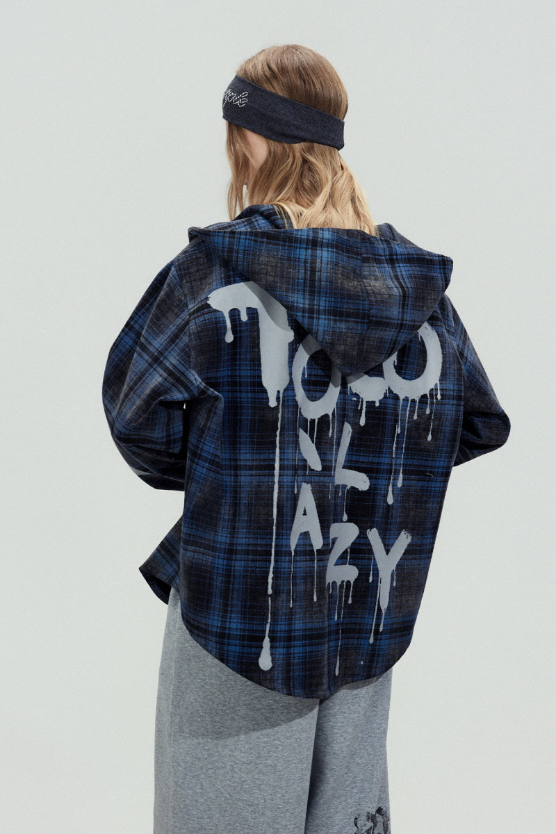 Blue Plaid Hooded Shirt Jacket