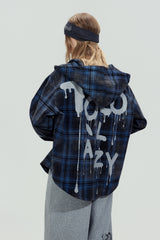 Blue Plaid Hooded Shirt Jacket