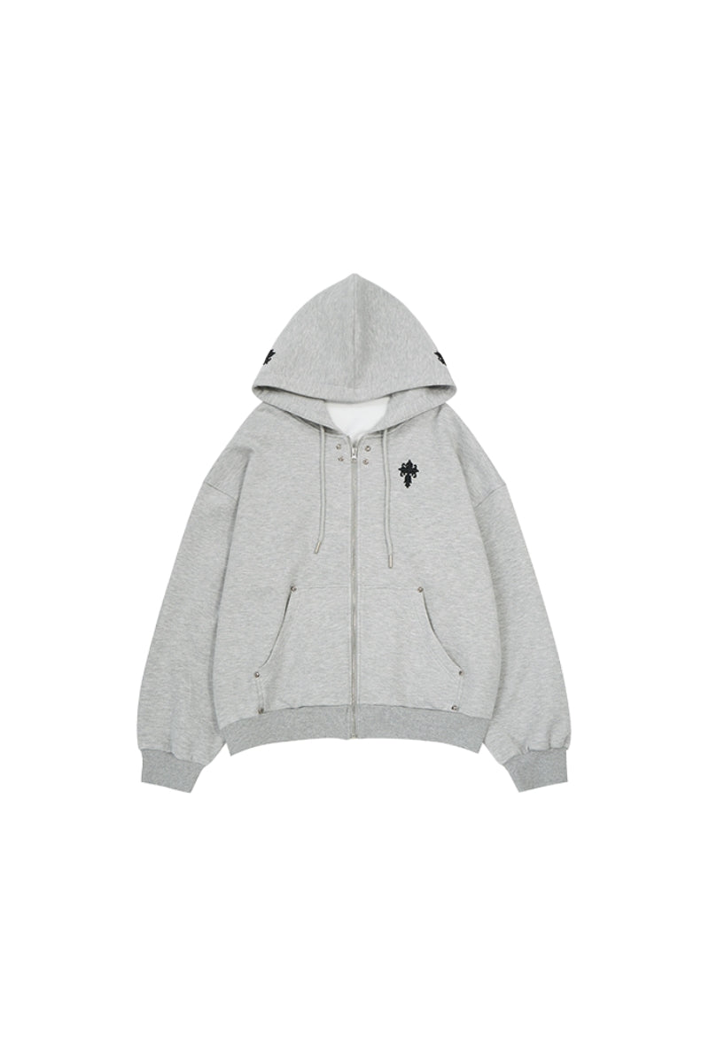 Cross Emblem Oversize Hoodie - Gray
