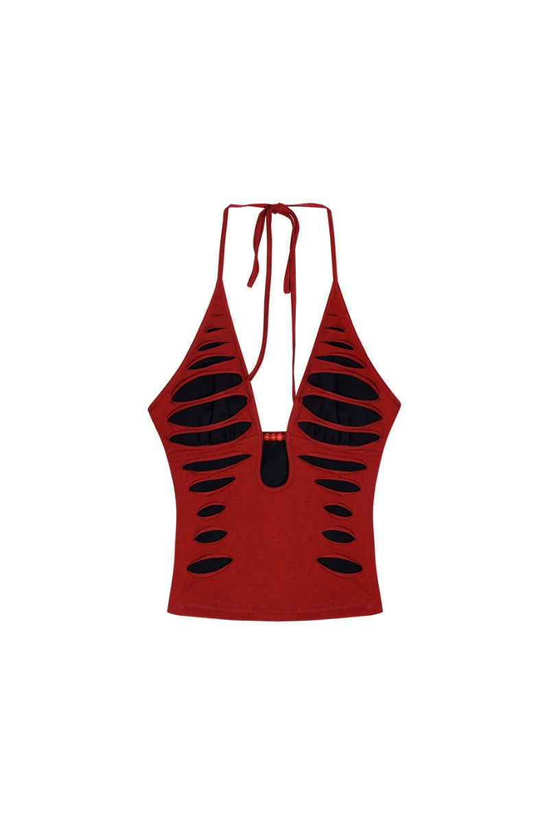 Ripped Scream Halterneck Top + Chain Pleated Mini Skirt Set