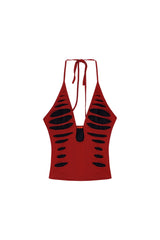 Ripped Scream Halterneck Top + Chain Pleated Mini Skirt Set