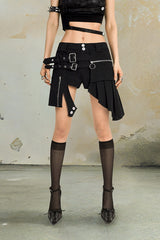 Asymmetric Strap-On Pleated Shorts