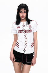 Lace-Up Jersey Slim T-Shirt