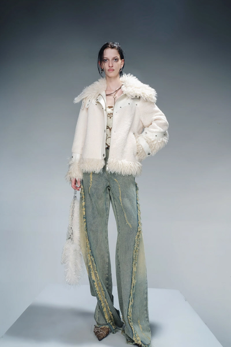 Velvet-Lined Luxe Fur Coat-Creamy-White