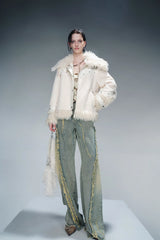 Velvet-Lined Luxe Fur Coat-Creamy-White