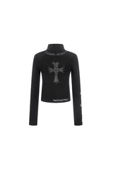 Crossed Shadows Ribbed Zip Sweater - Black