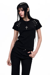 Cross Lace-Up Slim T-Shirt