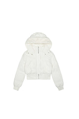 Frostbound Cropped Fur-Hood Jacket - White