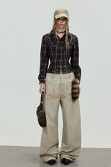 Dark Plaid Cropped Slim Shirt