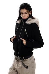 Urban Edge Fur-Trim Short Jacket - Black
