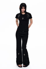Cross Lace-Up Slim T-Shirt
