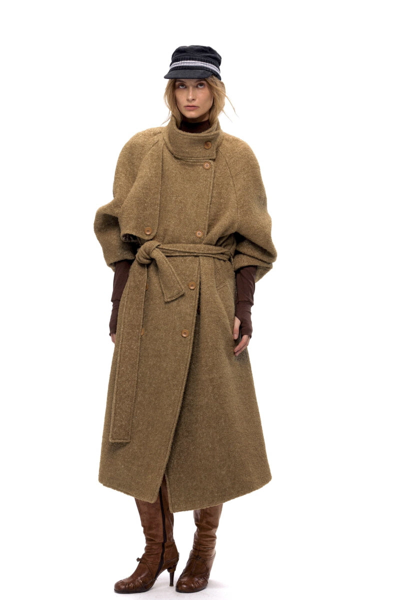 Belted Elegance Long Wool Coat