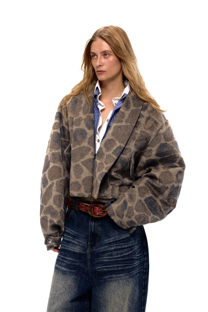 Brushed Wool Leopard Print Jacket