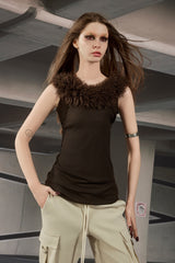 Faux Fur Trim Knit Top