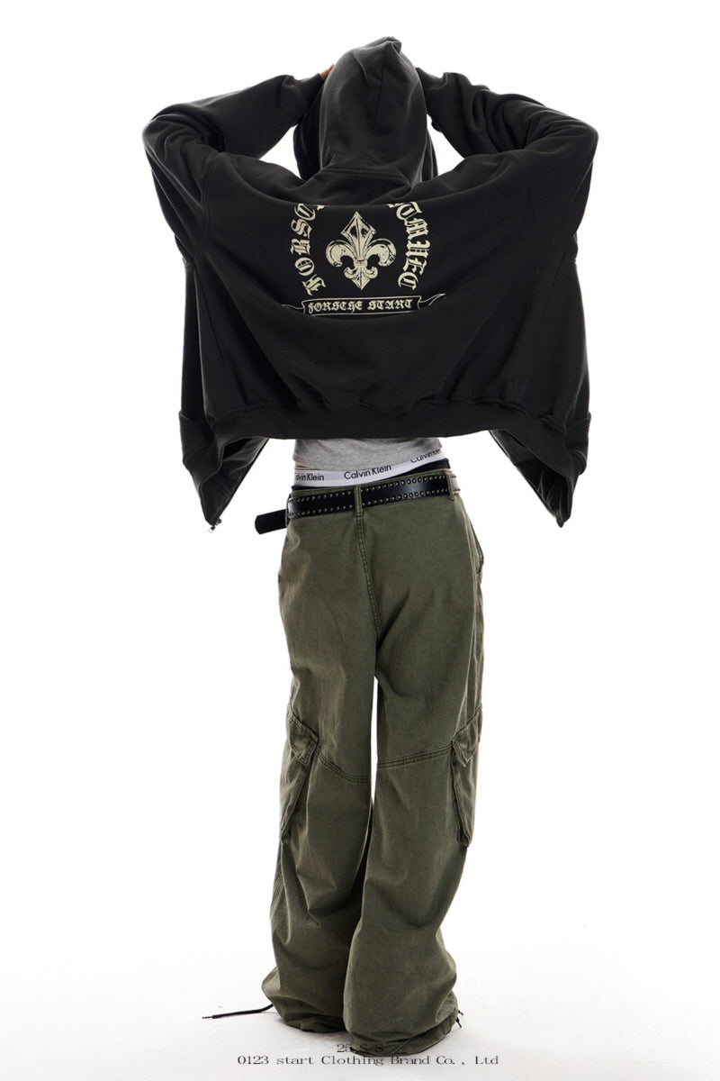 Gothic Emblem Oversized Zip Hoodie