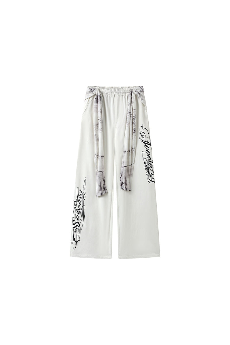 Graffiti Flow Wide Pants  - White