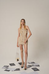 Creamy-White Faux Fur Zipper Mini Dress