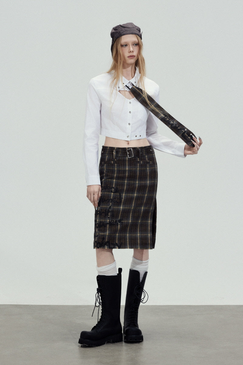 Plaid Tie Cropped Shirt