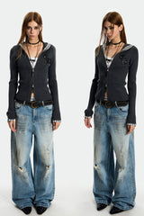 Plaid Edge Knit Zip Hoodie