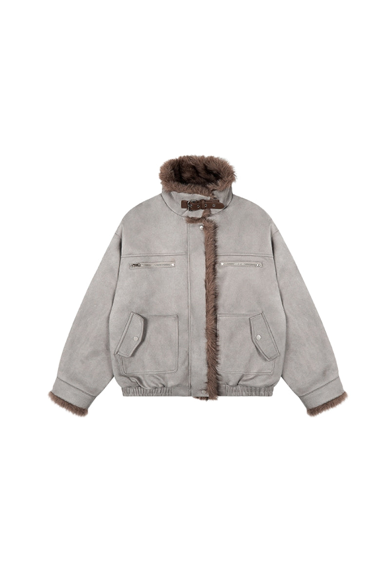 Ash Veil Fur-Trim Suede Jacket