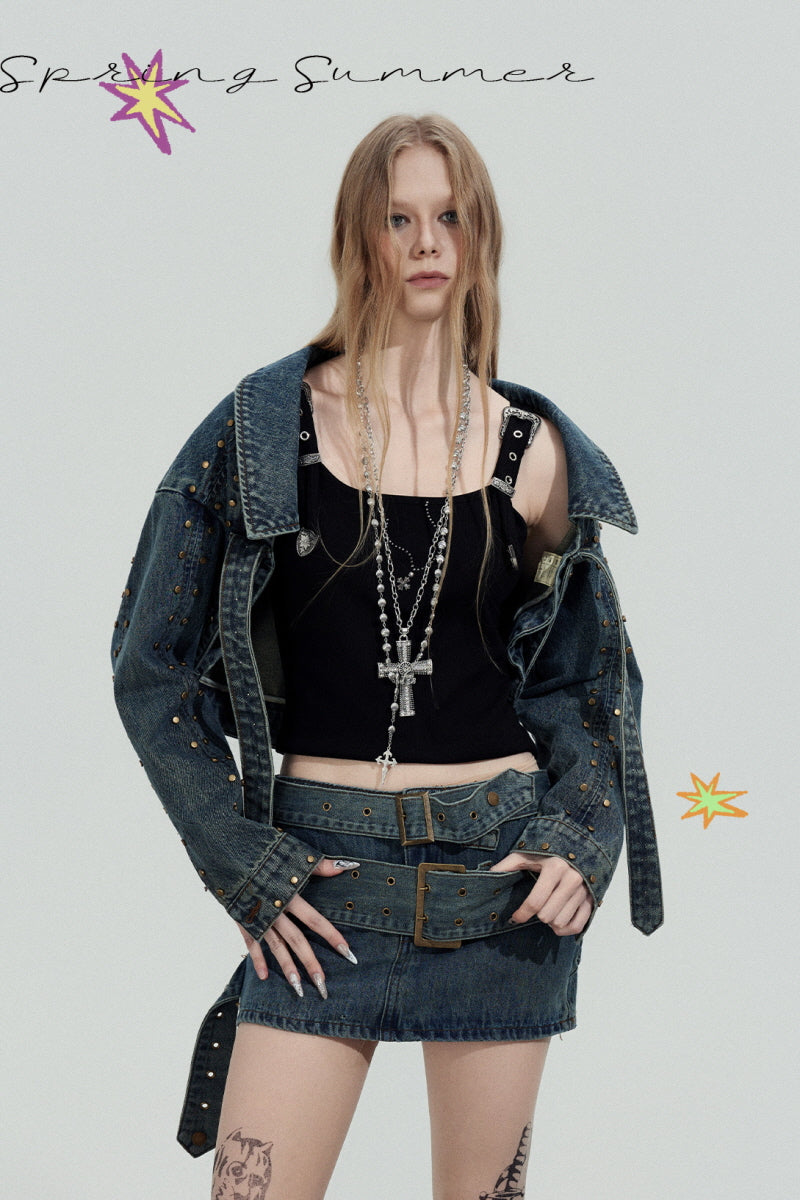 Rivet Edge Cropped Denim Jacket