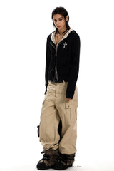 Leopard Lined Cross Zip Hoodie