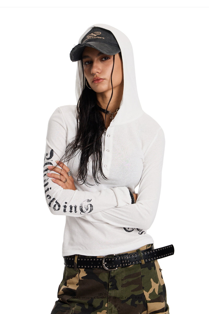 Night Code Gothic Hood Top - White