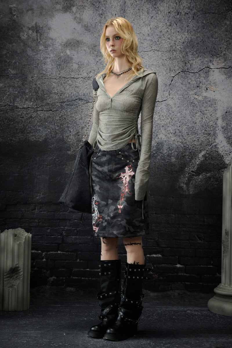 Urban Rebellion Camouflage Denim Skirt