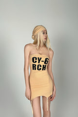 Bold Edge Bandeau Mini Dress - Beige