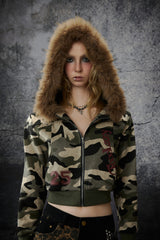 Camo Edge Faux Fur Hooded Jacket