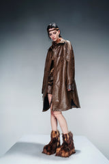 Snakeskin Shadow Oversized Leather Jacket - Brown