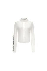 Crossed Shadows Ribbed Zip Sweater - White
