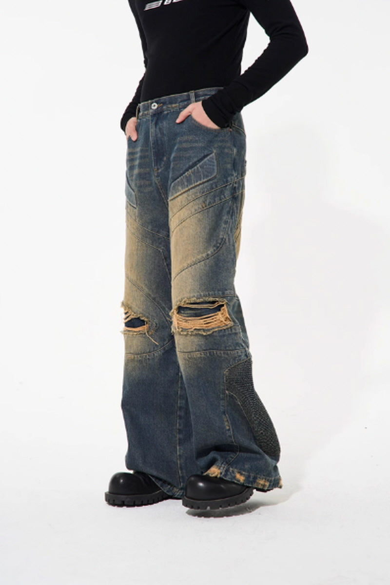 Vintage Rebel Distressed Wide-Leg Denim