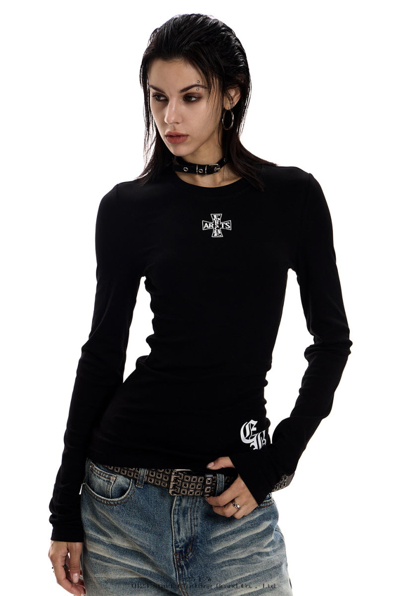 Gothic Cross Slim Long Sleeve Top