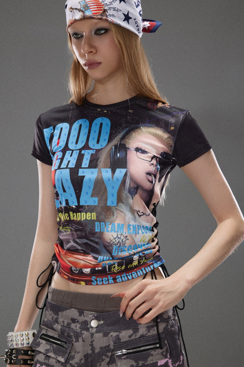 Cyber Street Graphic Ruched T-Shirt