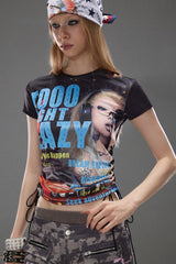 Cyber Street Graphic Ruched T-Shirt
