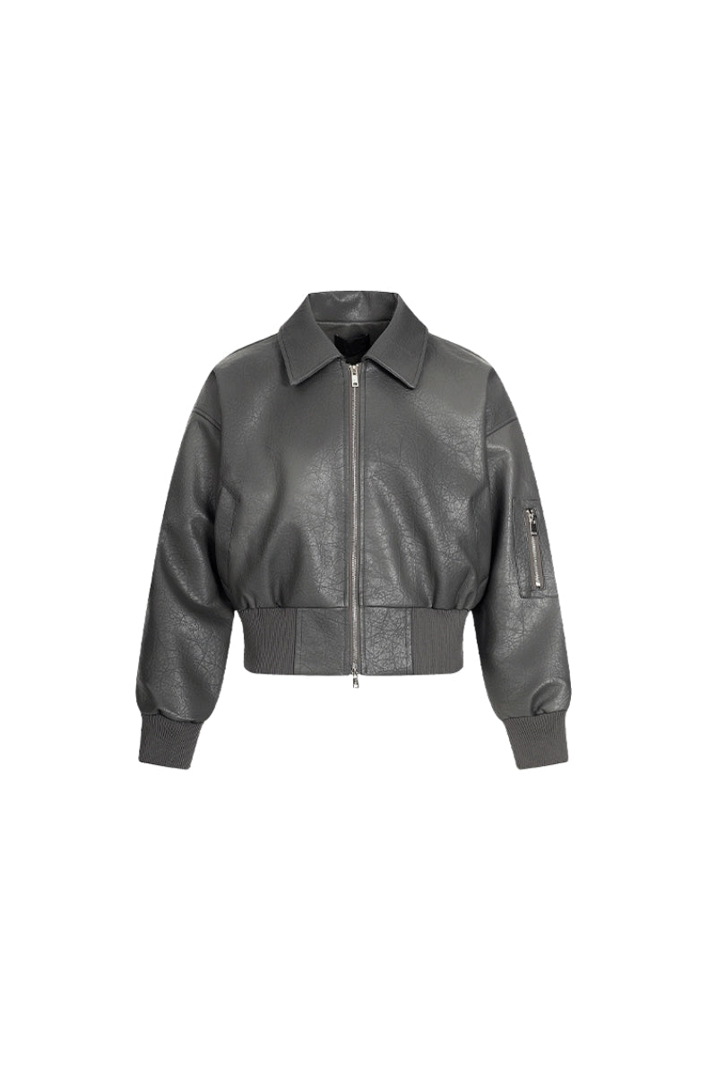 Rogue Flight Leather Bomber Jacket - Gray