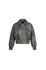 Rogue Flight Leather Bomber Jacket - Gray