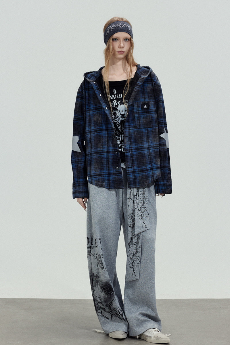 Graphic Tie Wide Sweatpants - Gray