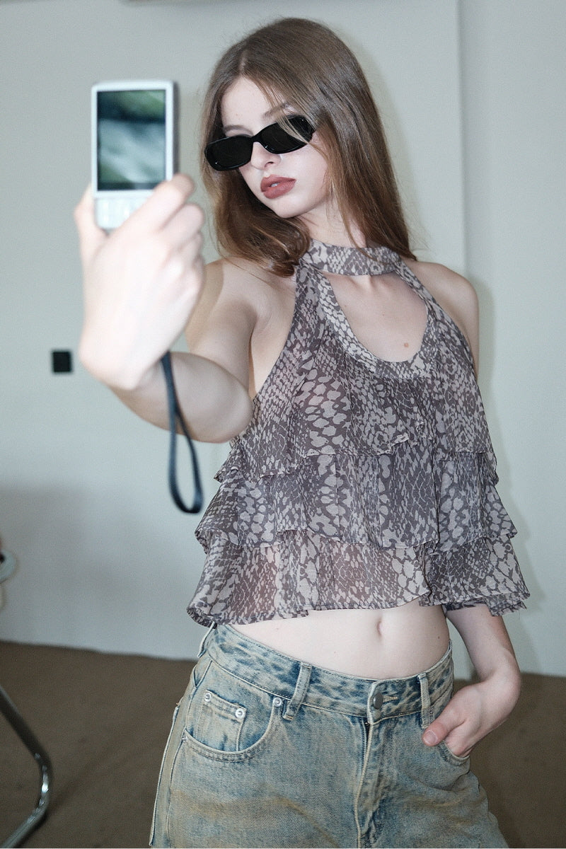 Serpent Veil Layered Halter Top