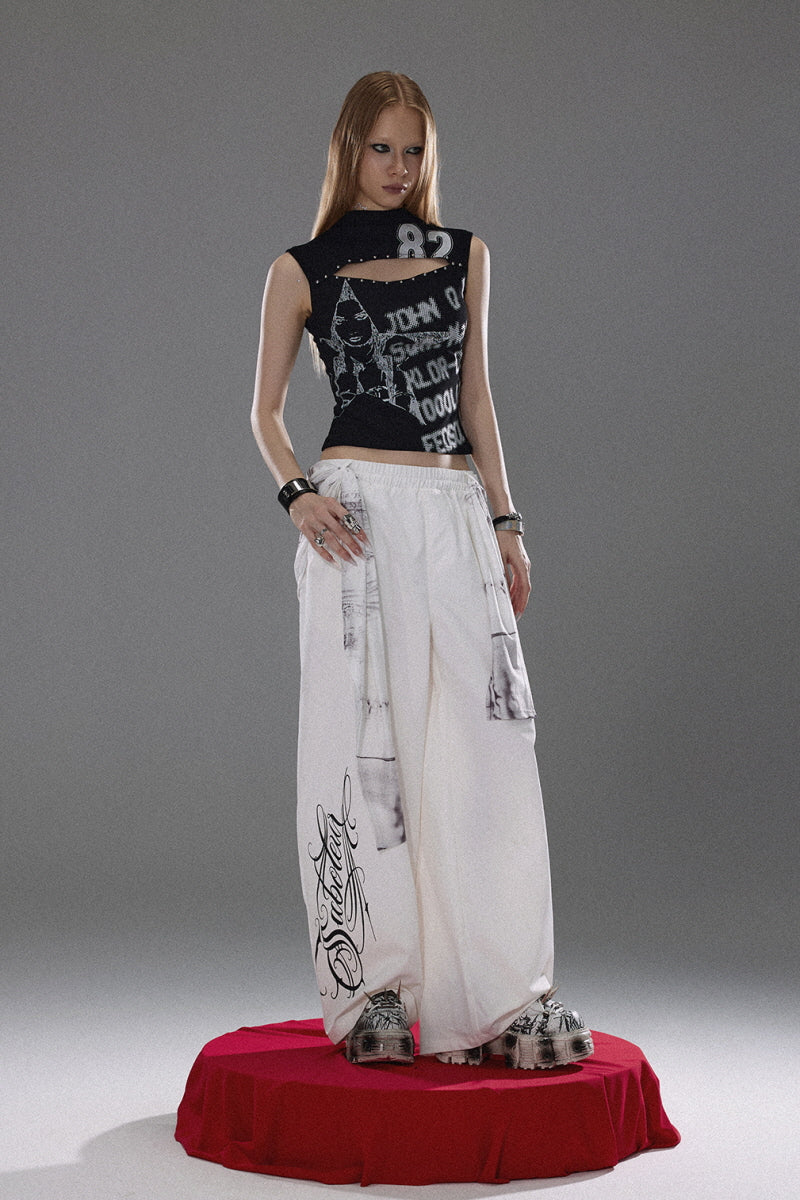Graffiti Flow Wide Pants  - White