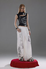 Graffiti Flow Wide Pants  - White