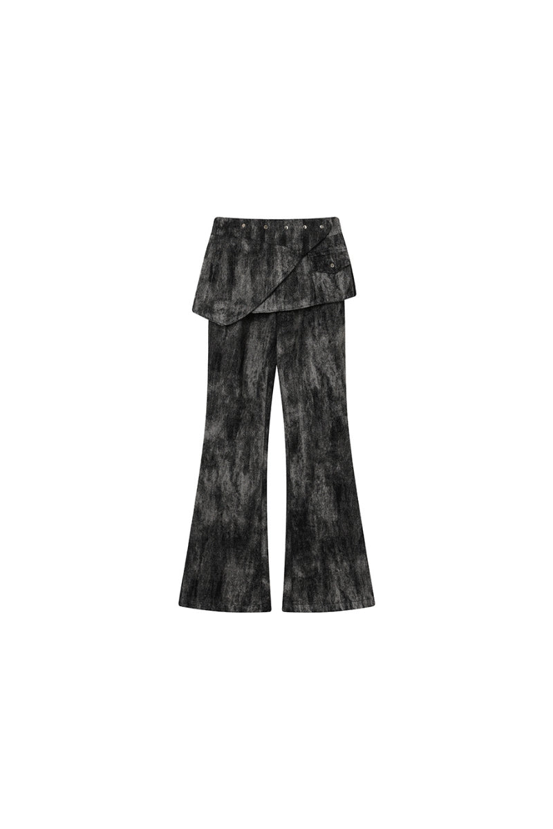 Washed Layered Panel Flare Pants