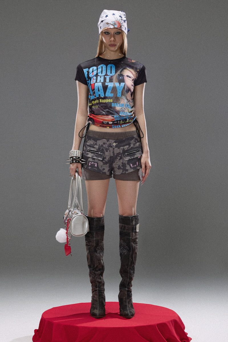 Cyber Street Graphic Ruched T-Shirt
