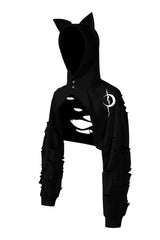 Moonlit Chaos Cat-Ear Hooded Shrug - Black